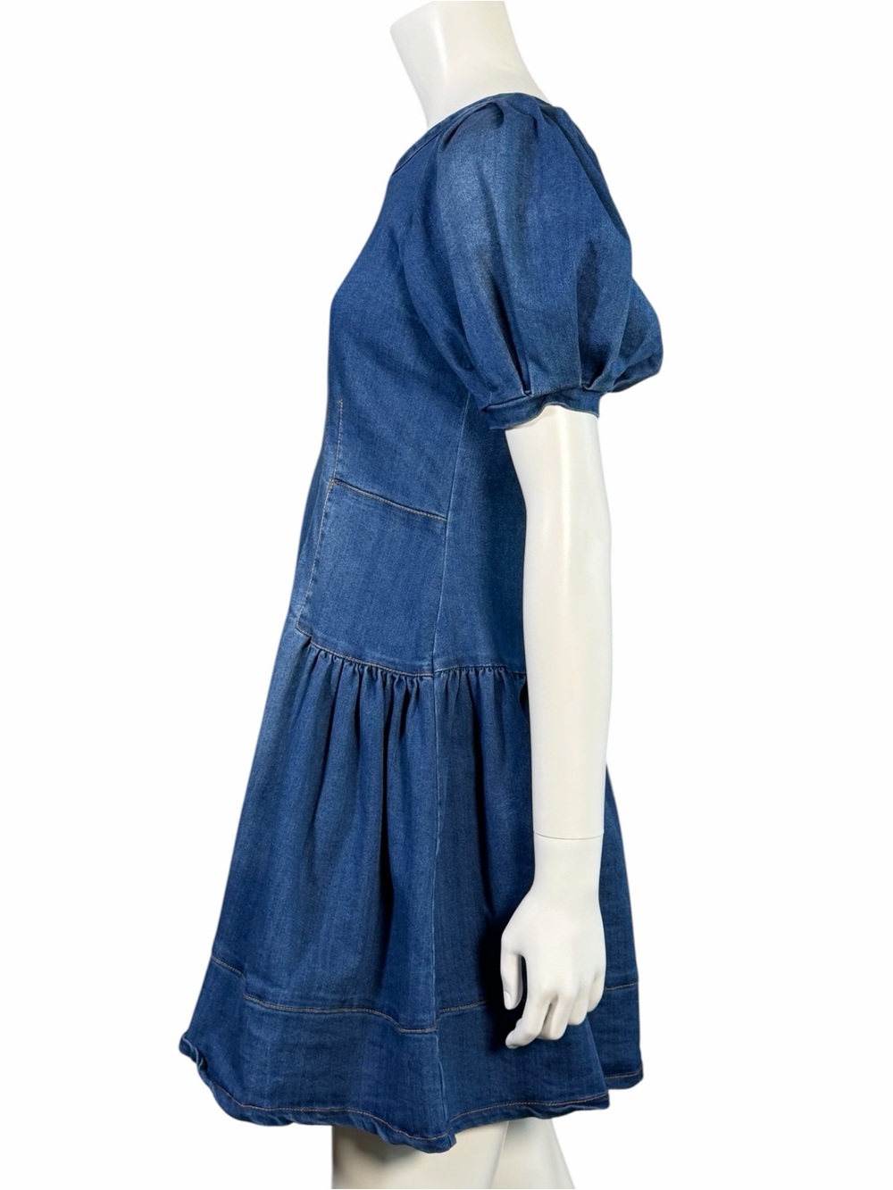 Habitual Girls Denim Mini Dress Puff Sleeve A-Line Stretch Blue Size 16 - Picture 7 of 11